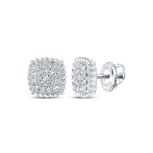  10k White Gold Womens Round Diamond Square Earrings 1/3 Cttw
