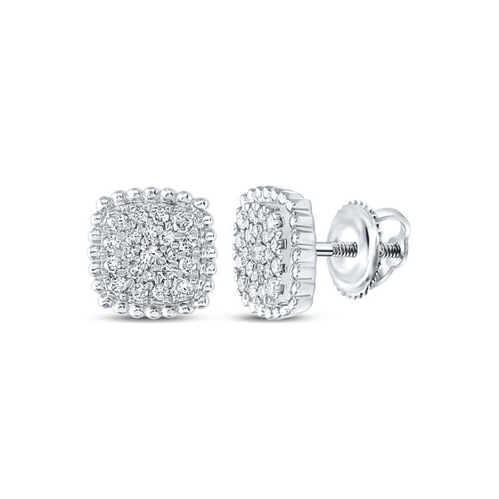 10k White Gold Womens Round Diamond Square Earrings 1/3 Cttw