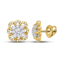 14k Yellow Gold Womens Round Diamond Flower Cluster Earrings 1/2 Cttw