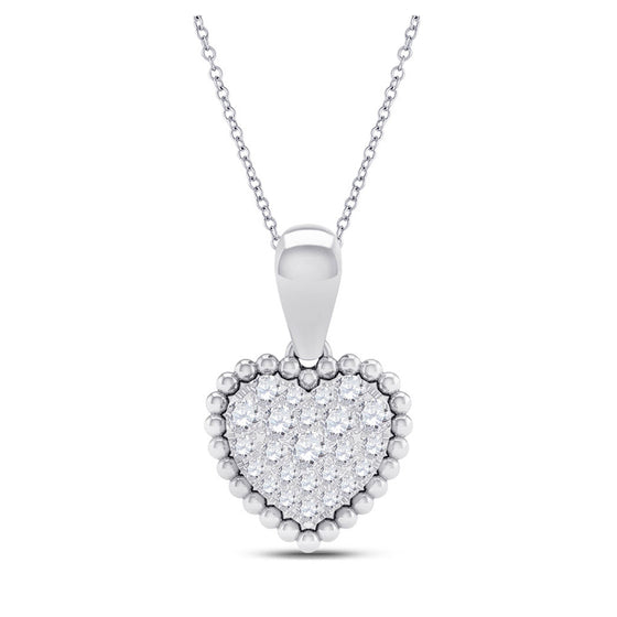 10k White Gold Womens Round Diamond Heart Pendant 1/8 Cttw