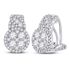  14k White Gold Womens Round Diamond French-clip Hoop Cluster Earrings 1-5/8 Cttw
