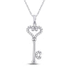 10k White Gold Womens Round Diamond Key Pendant 1/6 Cttw