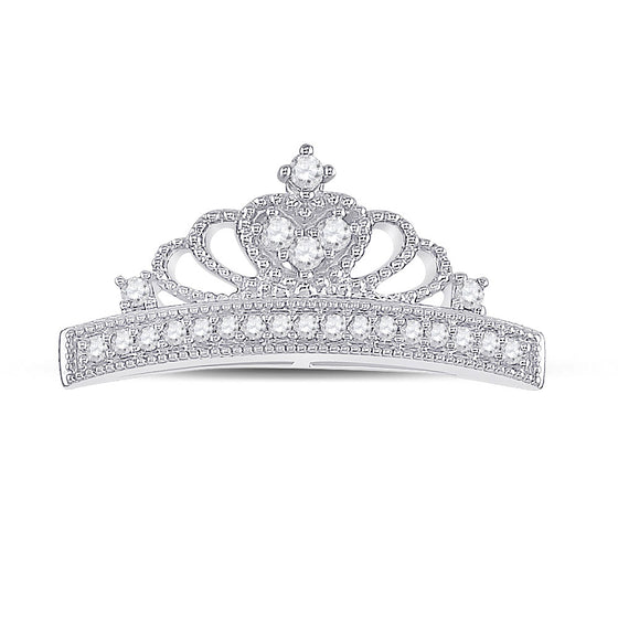 10k White Gold Womens Round Diamond Crown Fashion Pendant 1/6 Cttw