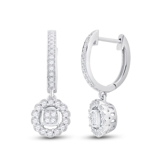 14k White Gold Womens Round Diamond Hoop Circle Dangle Earrings 1/2 Cttw