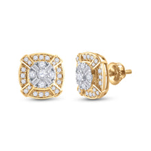  14k Yellow Gold Womens Round Diamond Square Cluster Earrings 3/4 Cttw