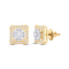 14k Yellow Gold Baguette Diamond Square Cluster Earrings 3/4 Cttw