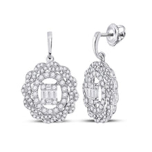  14k White Gold Womens Baguette Diamond Oval Dangle Earrings 1 Cttw