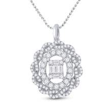  14k White Gold Womens Baguette Diamond Oval Pendant 1 Cttw