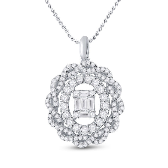 14k White Gold Womens Baguette Diamond Oval Pendant 1 Cttw