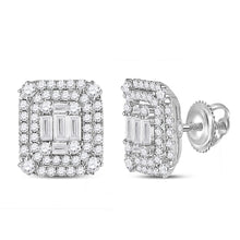  14k White Gold Womens Baguette Diamond Cluster Earrings 1-1/5 Cttw