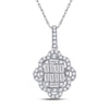 14k White Gold Womens Baguette Diamond Quatrefoil Cluster Pendant 5/8 Cttw