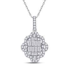  14k White Gold Womens Baguette Diamond Quatrefoil Cluster Pendant 5/8 Cttw