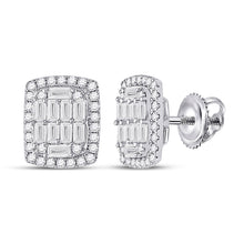  14k White Gold Womens Baguette Diamond Rectangle Cluster Earrings 1 Cttw