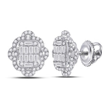  14k White Gold Womens Baguette Diamond Quatrefoil Cluster Earrings 1 Cttw