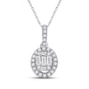 14k White Gold Womens Baguette Diamond Oval Pendant 1/3 Cttw