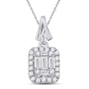 14k White Gold Womens Baguette Diamond Square Cluster Pendant 1/4 Cttw