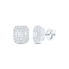  14k White Gold Womens Baguette Diamond Cluster Earrings 1/2 Cttw