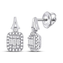  14k White Gold Womens Baguette Diamond Square Dangle Earrings 1/2 Cttw