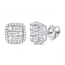  14k White Gold Womens Baguette Diamond Square Earrings 1 Cttw