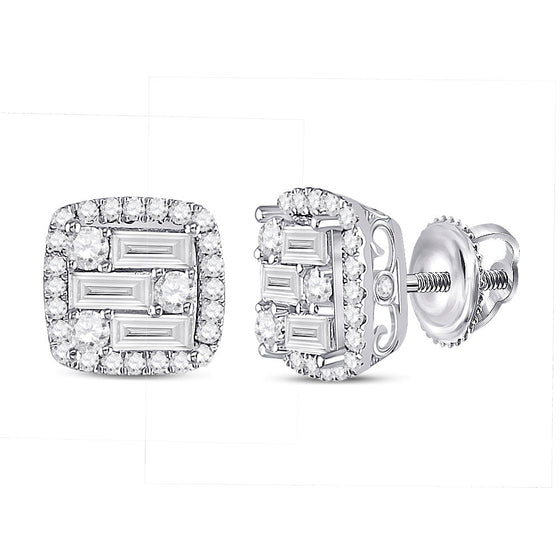 14k White Gold Womens Baguette Diamond Square Earrings 1 Cttw