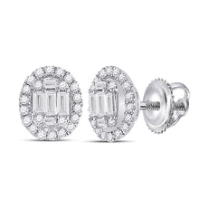  14k White Gold Womens Baguette Diamond Oval Earrings 3/8 Cttw