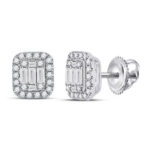  14k White Gold Womens Baguette Diamond Cluster Earrings 7/8 Cttw
