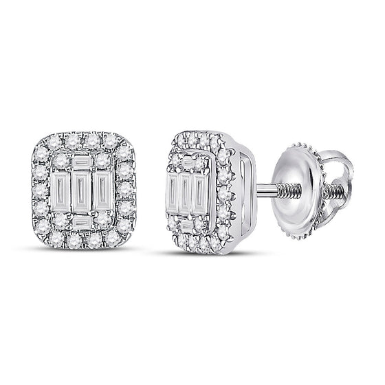 14k White Gold Womens Baguette Diamond Cluster Earrings 7/8 Cttw