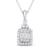 14k White Gold Womens Baguette Diamond Square Cluster Pendant 1/3 Cttw