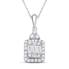  14k White Gold Womens Baguette Diamond Square Cluster Pendant 1/3 Cttw