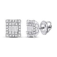  14k White Gold Womens Baguette Diamond Square Cluster Earrings 3/8 Cttw