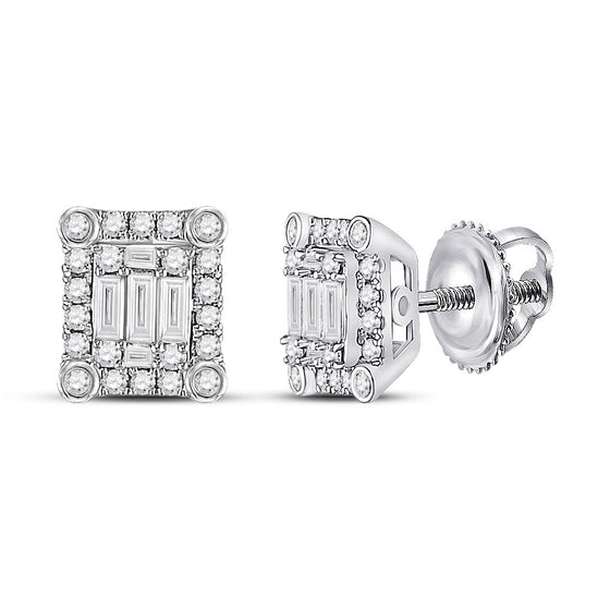 14k White Gold Womens Baguette Diamond Square Cluster Earrings 3/8 Cttw