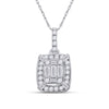 14k White Gold Womens Baguette Diamond Cluster Pendant 1/2 Cttw