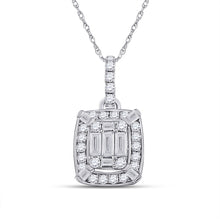  14k White Gold Womens Baguette Diamond Cluster Pendant 1/2 Cttw