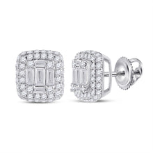  14k White Gold Womens Baguette Diamond Cluster Earrings 1 Cttw
