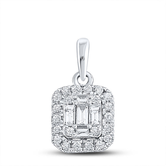 14k White Gold Womens Baguette Diamond Cluster Pendant 1/4 Cttw