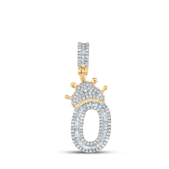 10k Yellow Gold Mens Baguette Diamond Number 0 Crown Charm Pendant 3/4 Cttw