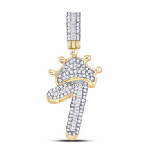  10k Yellow Gold Mens Baguette Diamond Number 1 Crown Charm Pendant 1/2 Cttw