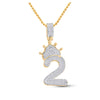 10k Yellow Gold Mens Baguette Diamond Number 2 Crown Charm Pendant 3/4 Cttw