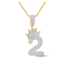  10k Yellow Gold Mens Baguette Diamond Number 2 Crown Charm Pendant 3/4 Cttw