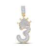 10k Yellow Gold Mens Baguette Diamond Number 3 Crown Charm Pendant 5/8 Cttw
