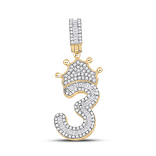  10k Yellow Gold Mens Baguette Diamond Number 3 Crown Charm Pendant 5/8 Cttw