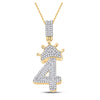 10k Yellow Gold Mens Baguette Diamond Number 4 Crown Charm Pendant 3/4 Cttw