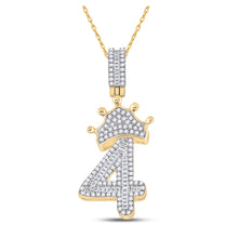  10k Yellow Gold Mens Baguette Diamond Number 4 Crown Charm Pendant 3/4 Cttw