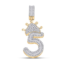  10k Yellow Gold Mens Baguette Diamond Number 5 Crown Charm Pendant 3/4 Cttw