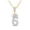 10k Yellow Gold Mens Baguette Diamond Number 6 Crown Charm Pendant 3/4 Cttw