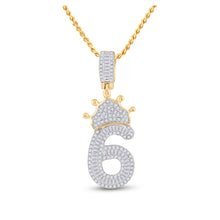  10k Yellow Gold Mens Baguette Diamond Number 6 Crown Charm Pendant 3/4 Cttw