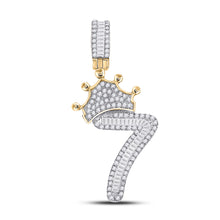  10k Yellow Gold Mens Baguette Diamond Number 7 Crown Charm Pendant 5/8 Cttw