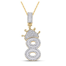  10k Yellow Gold Mens Round Diamond Number 8 Crown Charm Pendant 3/4 Cttw