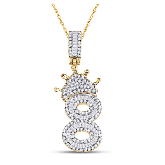 10k Yellow Gold Mens Round Diamond Number 8 Crown Charm Pendant 3/4 Cttw