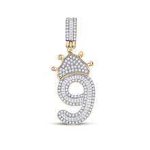  10k Yellow Gold Mens Round Diamond Number 9 Crown Charm Pendant 3/4 Cttw